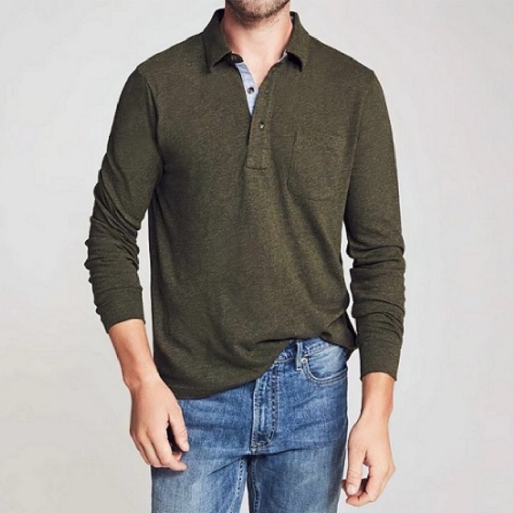 Faherty Olive Green Long Sleeve Polo